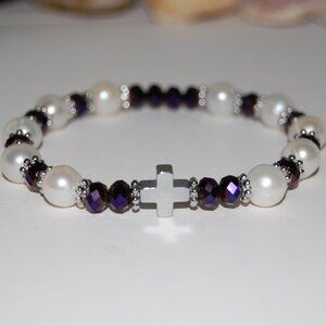 Cross Bracelet,Pearls Bracelet,Rosary Bracelet,Freshwater Pearls,Rosary Pearls